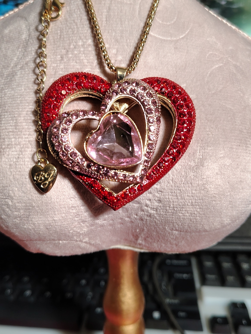 Betsey Johnson Gold-Tone Red & Pink Heart Pendant Necklace
